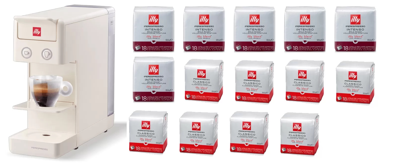Macchina caffe illy bianca y3.3 con 252 capsule caffe